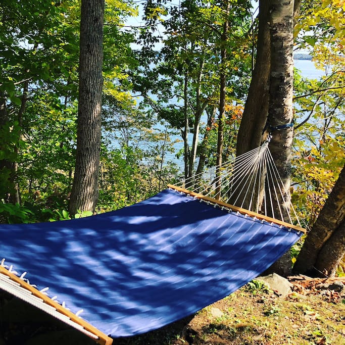 Relax on an extra-large hammock with ocean and forest views.