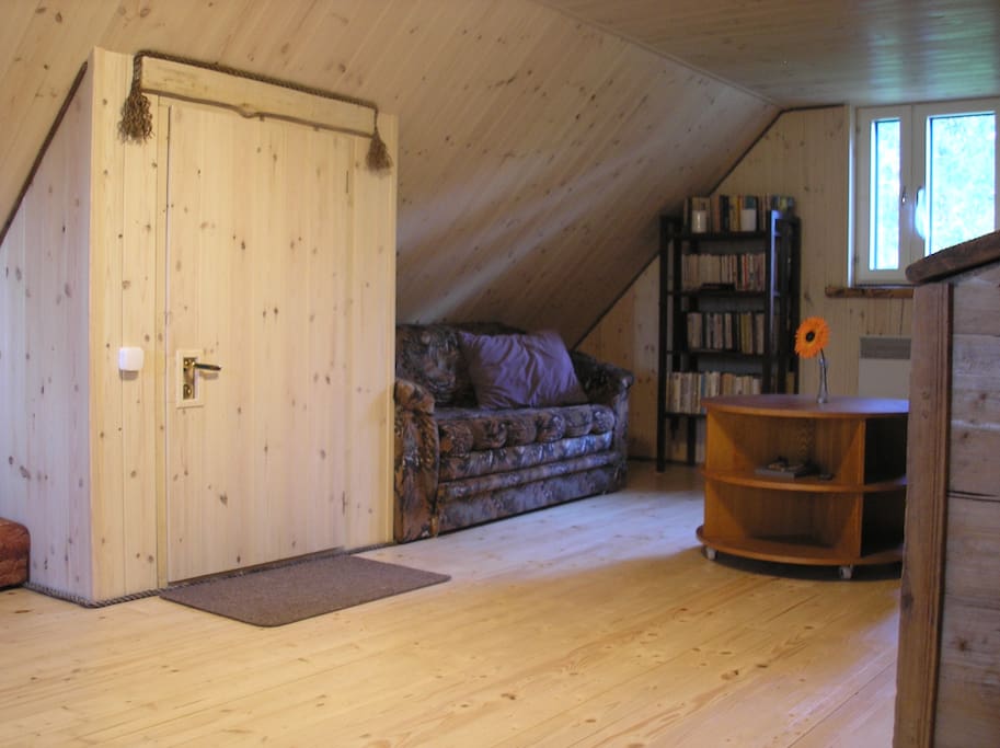 The room is located on the second floor, where you can walk along a steep staircase!