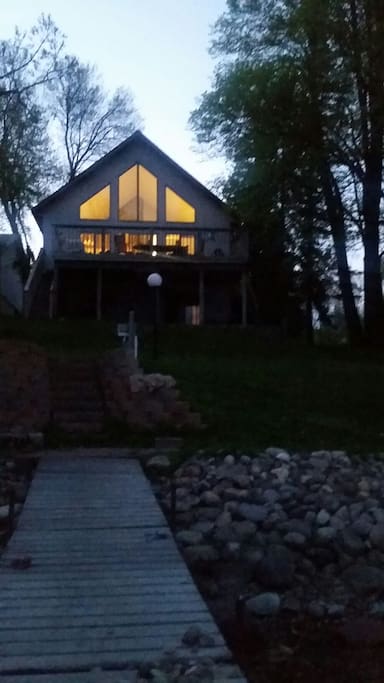 View from the lake to the house at nightfall....