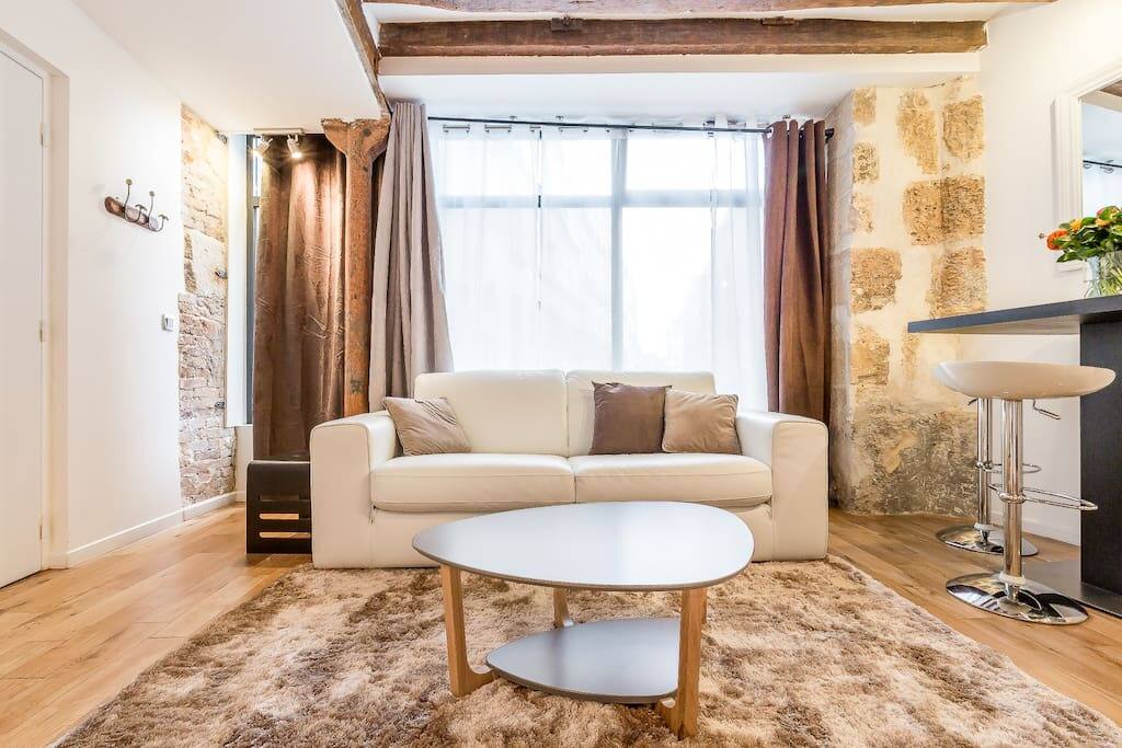 Le salon est chaleureux et convivial. Il dispose également d'un coin TV.