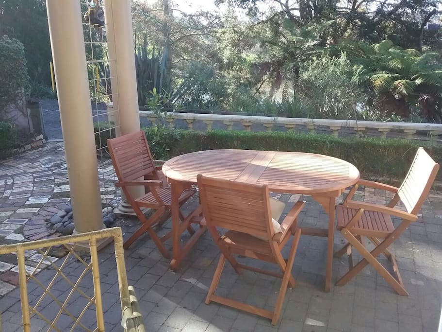 Outdoor dining and relaxing spaces