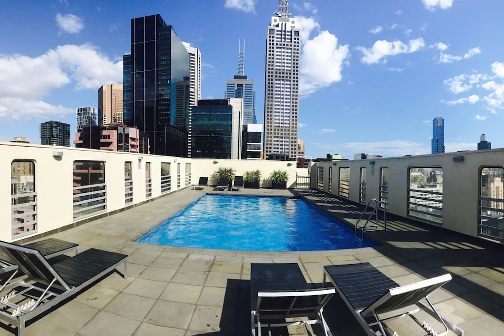 Heated rooftop pool, all year round. Stunning views of Melbourne
