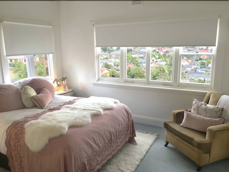 Bedroom 1 with views looking over South Launceston