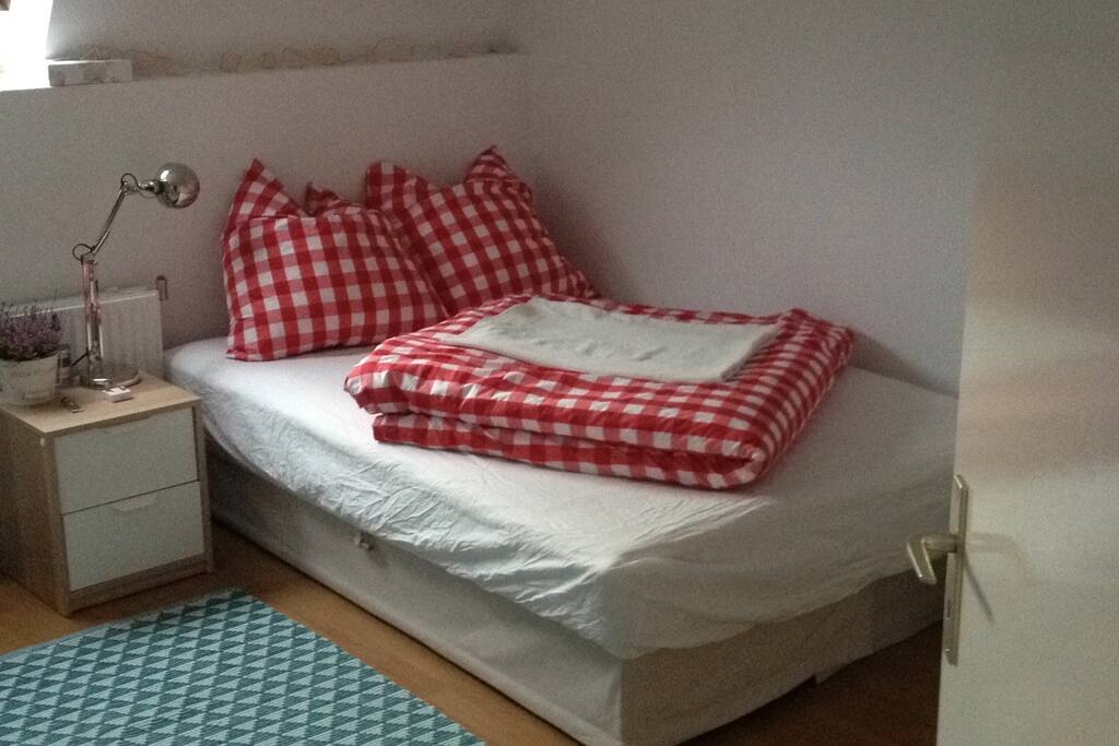 That’s your bed. 1,40m*2m, perfect for two guests.