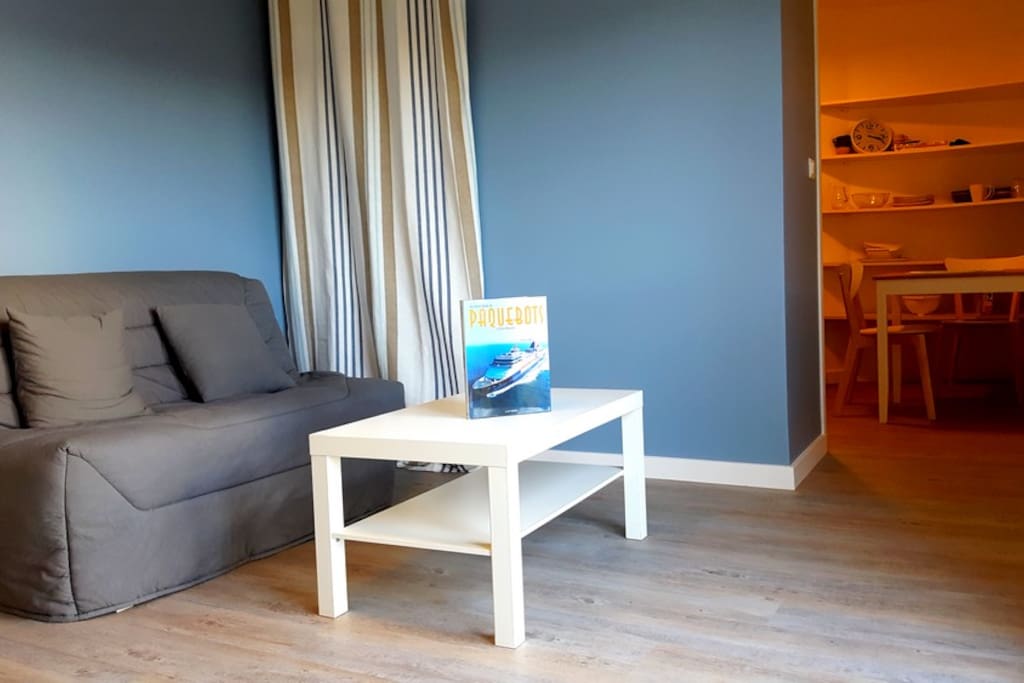 Le Studio, le canapé lit et la cuisine