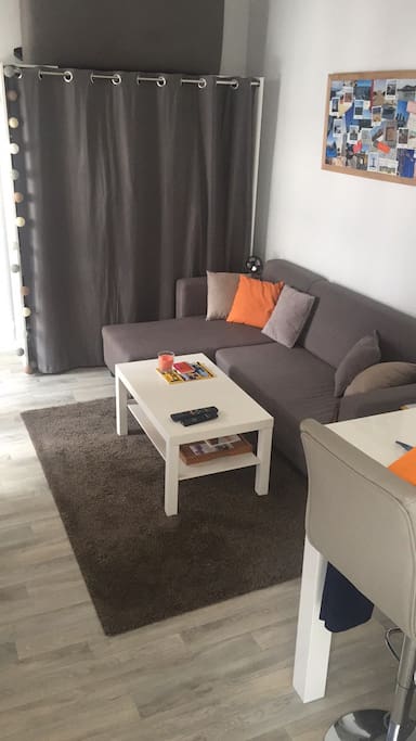 Salon avec canapé convertible pour 1 a 2 personnes (+ couette disponible et oreillers)