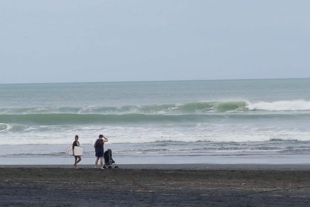 West Coast Surf Beach. Approx 1 hour drive. Surf lessons available. enquire with host.