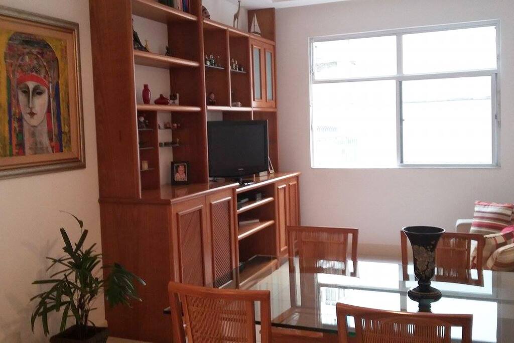 sala janela e estante
