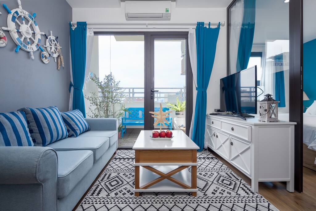 Living room with big and soft sofa, TV, high speed wifi