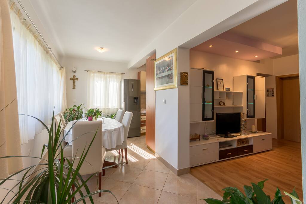 View on living room and dining area, cozy and comfortable