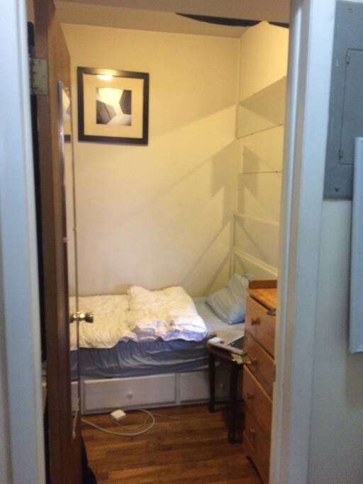 The bedroom, it's small but the bed is therapeutic.