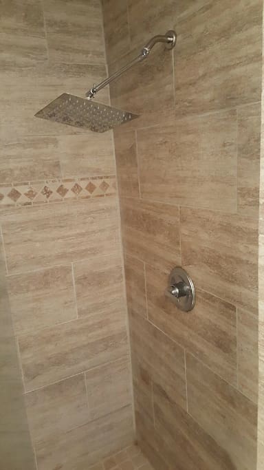 Walk in shower with 10 inch shower head