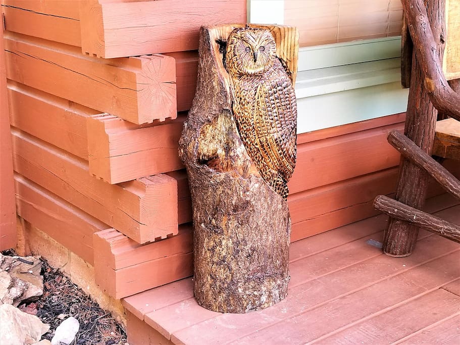 Ollie the Owl by local wood artist Angie Madsen.