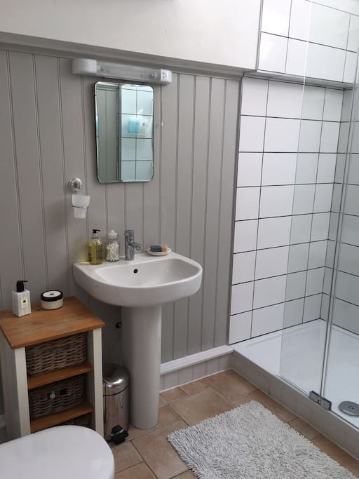 light shower room with spacious walk in shower.