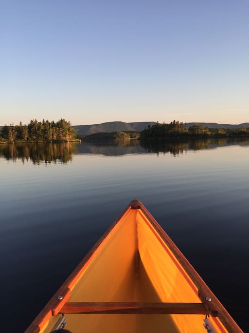 View while paddling from the cottage across the harbor, early morning.