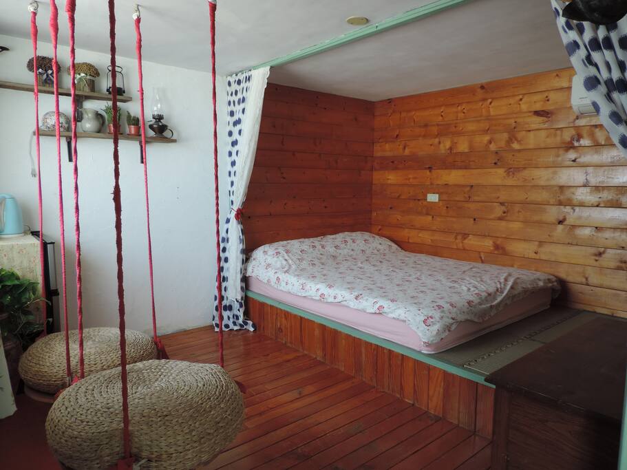 bed room with bright window