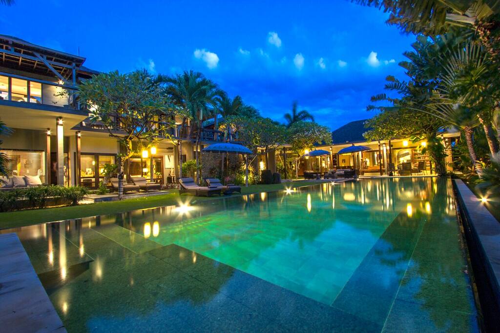 Pool view at night