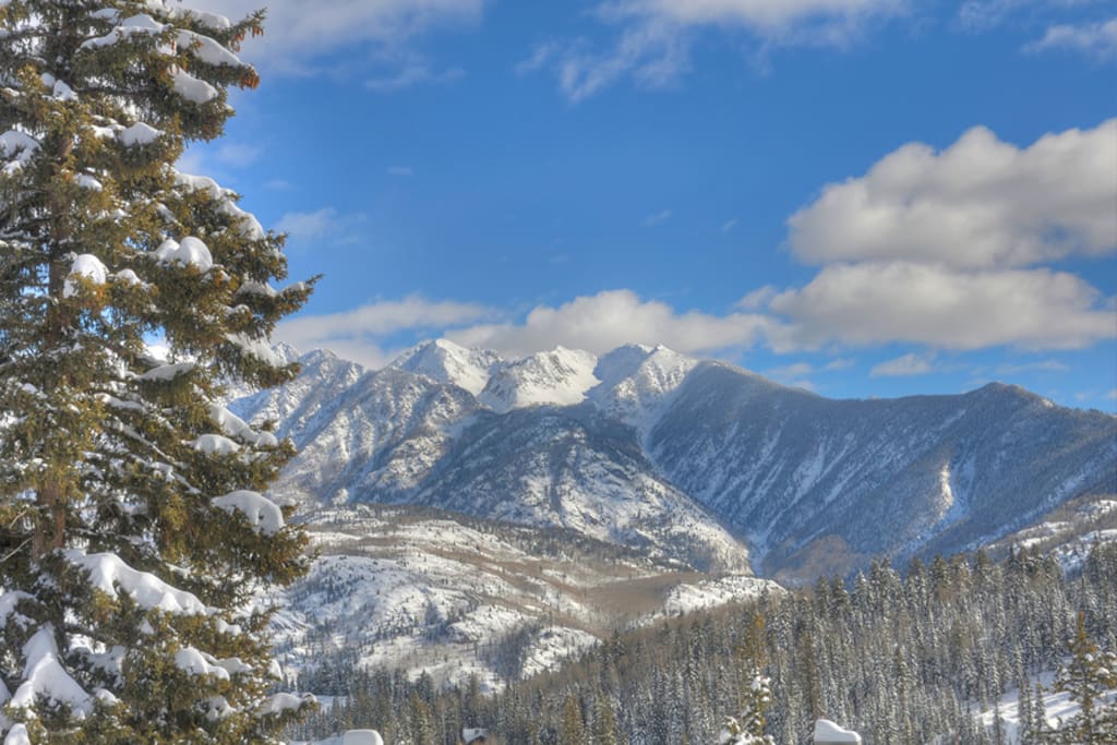 Winter snow mountain views from Durango Colorado vacation rental ski condo