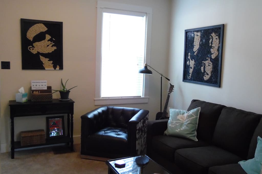 Living Room w Full Sofa Bed and Roku TV.