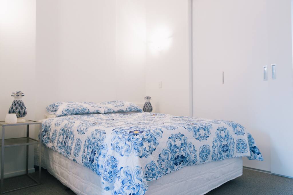 The bedroom - with lots of storage for all that shopping...