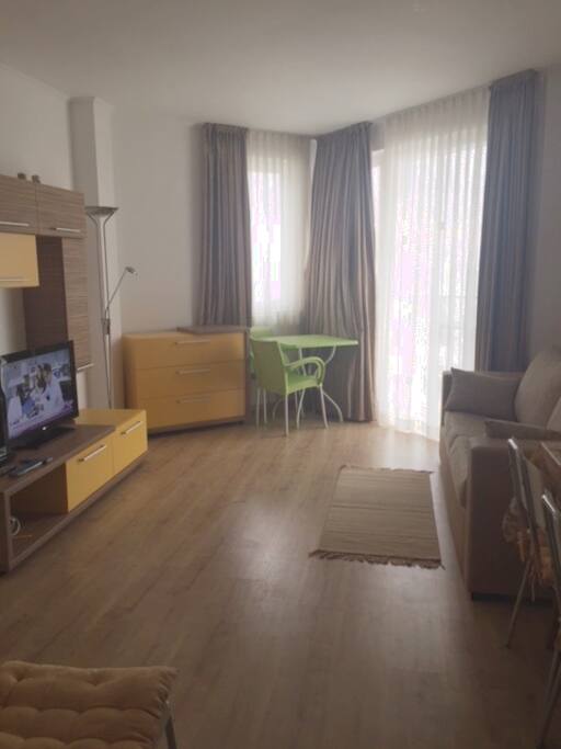 Living room with extendable sofa (more comfortable than a double bed)