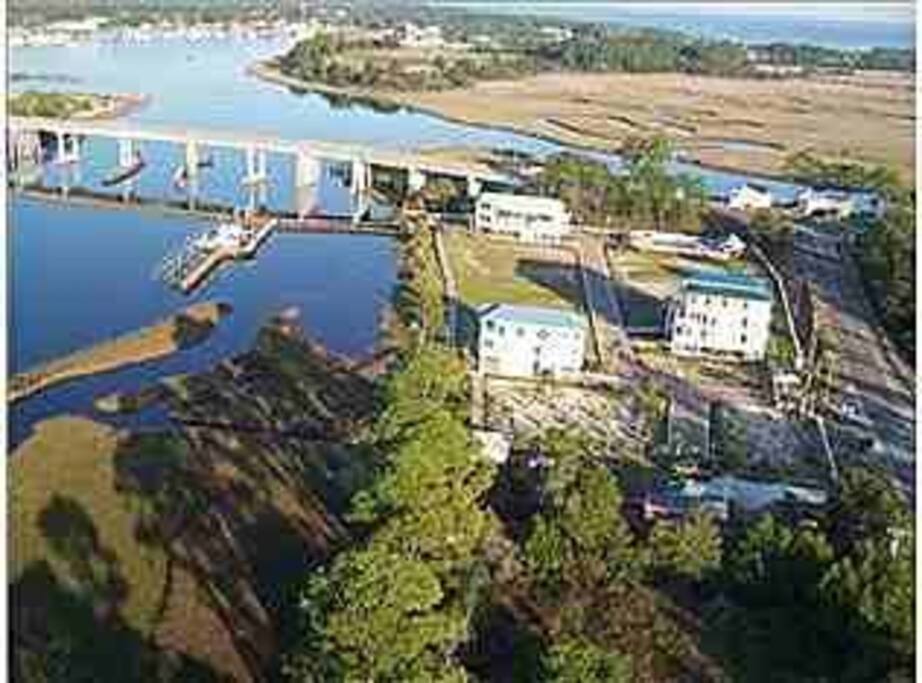 Aerial view of neighborhood.