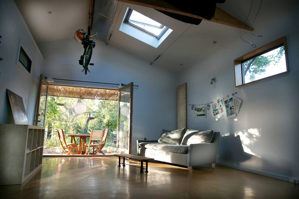 Sofa and french doors to the front terrace