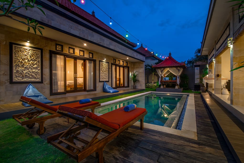 Pool, sundeck and bedrooms view
