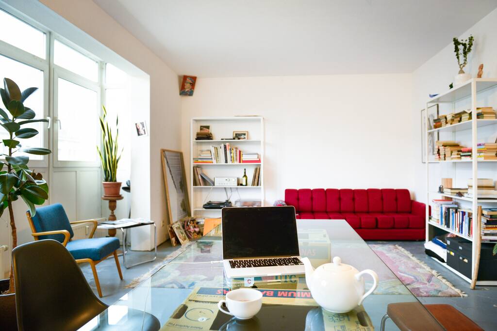 view from the big table into the living room area