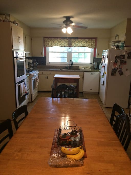 Complimentary breakfast and work space at our kitchen table