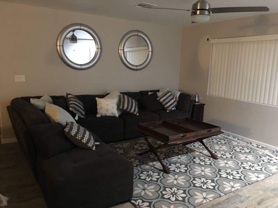 Front room has TV, wifi, wireless speakers, Apple TV, direct tv, etc...