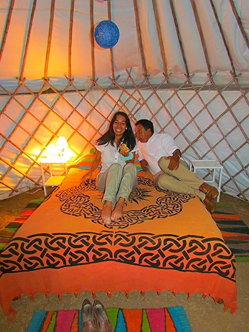 Relaxing in the yurt