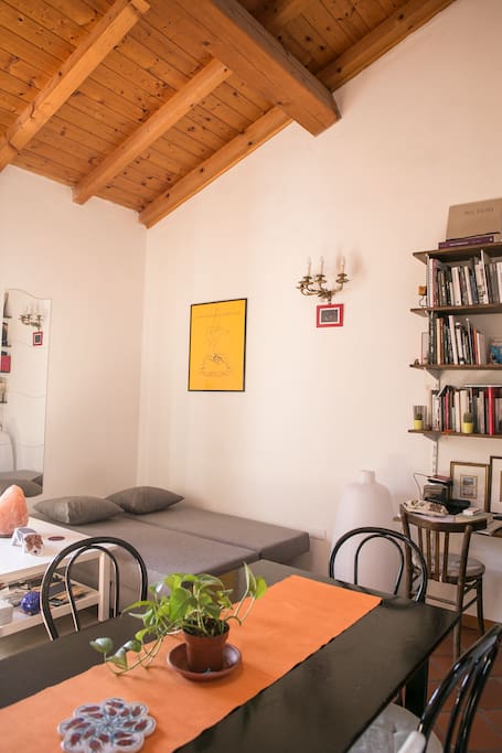 La sala con il divano letto / Living room with convertible sofa
