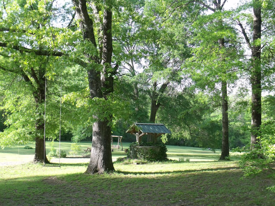 Gentle hills, forests, deep-water well, swings, picnic table & fire pit
