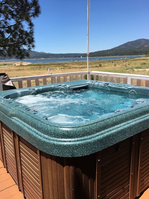 New spa is on the deck with a great lake view.
