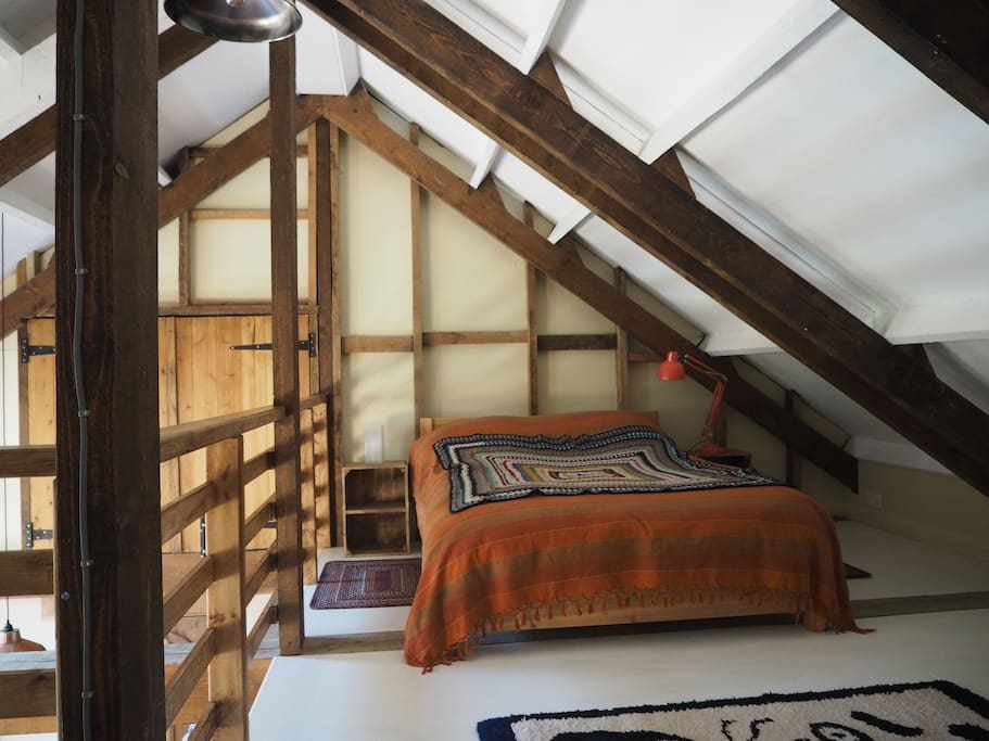 Double bed in mezzanine.