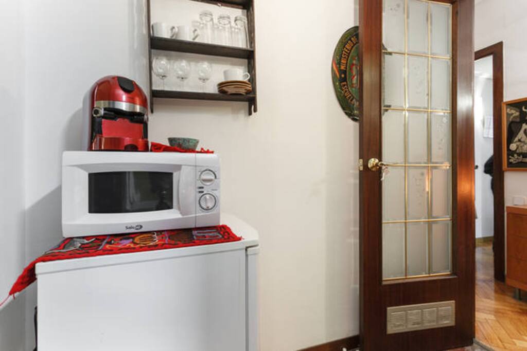 fridge, microwave and coffee machine for your own