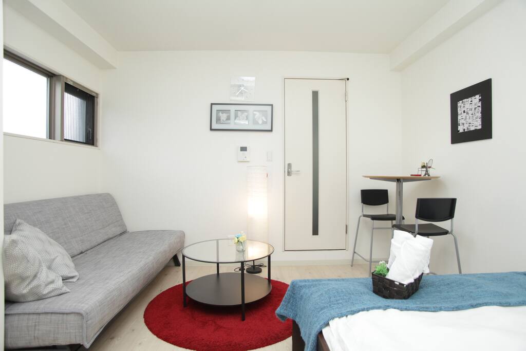 1double bed and sofa bed in this room