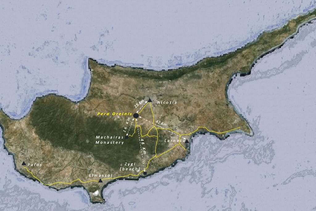 Map of Cyprus, Location of Pera Oreinis village