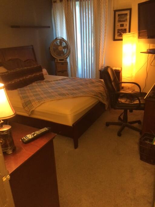 King size bed with 50 inch TV with cable