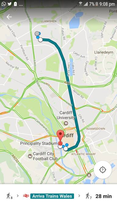 from ours to stadium. trains every 30 mins