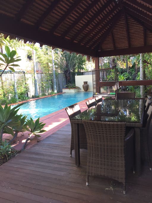 Bali hut next to pool