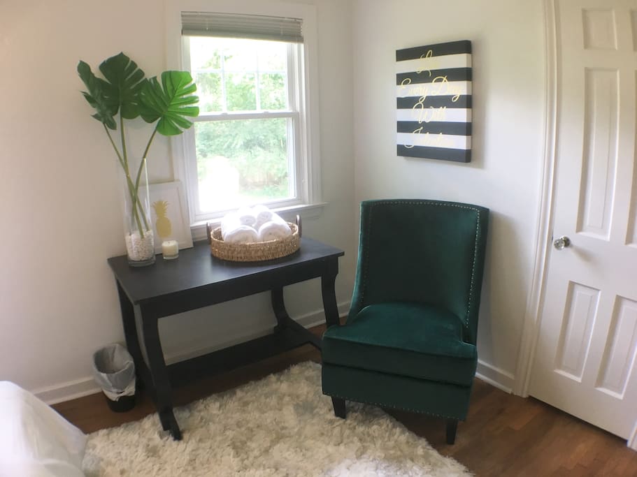 Desk, with rolling desk chair available in walk in closet.