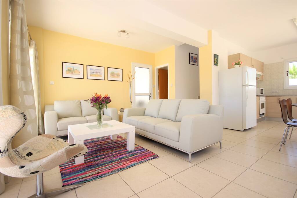 Open plan living room leads on to kitchen and dining area