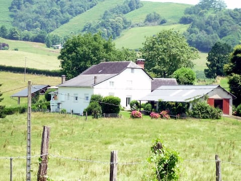 Cottage in an agricultural setting at the foot of the mountain.