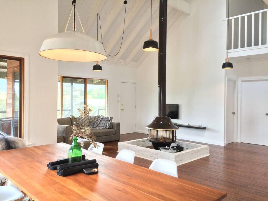 central fireplace, hardwood floors, cathedral ceilings, Wifi satellite internet, satelite TV (free to air tv channels)
