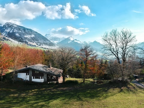 Isolated mountain house in the Swiss Alps