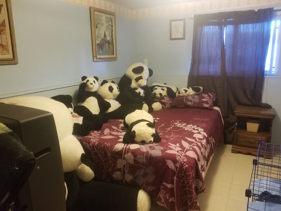 Panda's will be removed. There is a TV with VHS player.
