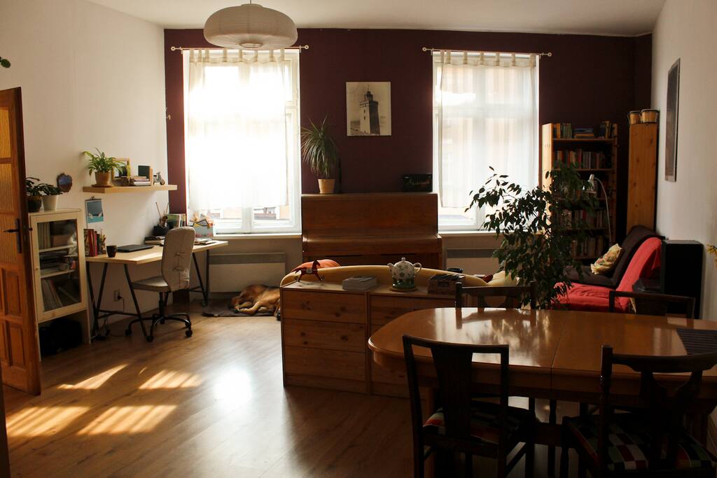 There is a big dining table between the kitchen and the room / Pomiędzy kuchnią i pokojem jest duży stół jadalniany