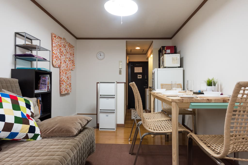 The living/dining/kitchen and bathroom take the whole top floor.